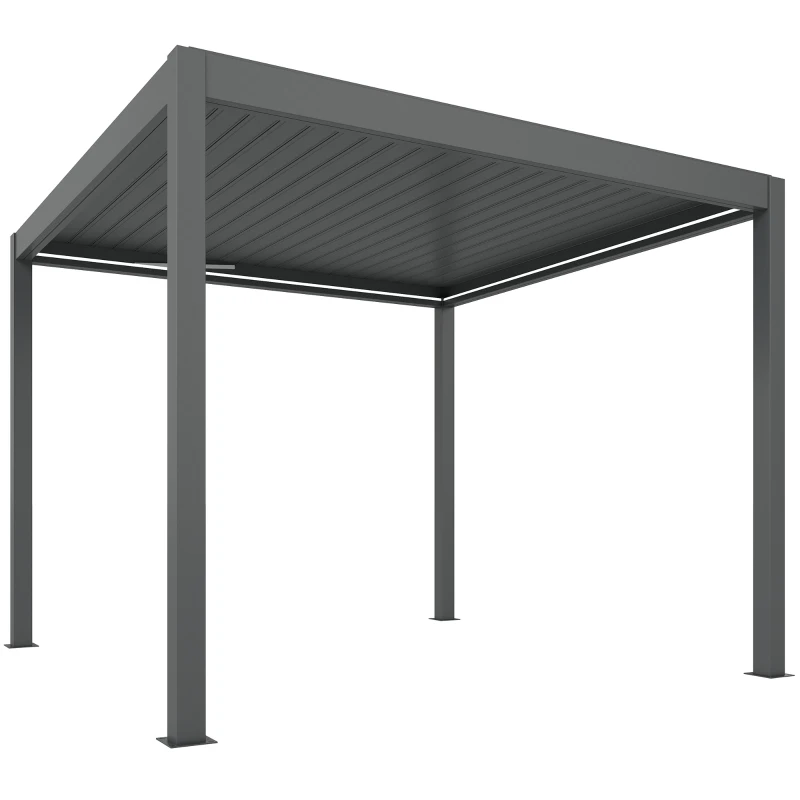 Outsunny 3 x 3(m) Electric Louvered Pergola with LED Lights, Aluminium Pergola Hardtop Gazebo with Remote, Adjustable Roof and Drainage System, Water and UV Proof