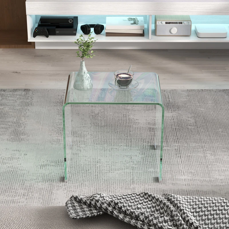 HOMCOM Modernder Glastisch aus gehärtetem Glas mit Monoblock-Design, 50x40x45 cm, Durchsichtig