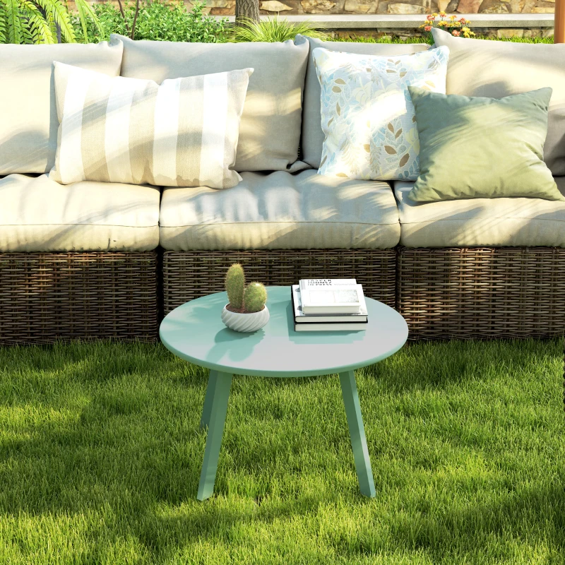 Outsunny Kleiner runder Gartencouchtisch, Beistelltisch mit rutschfesten Füßen, Metallrahmen, für Garten, Ø 70 x 42 cm, grün