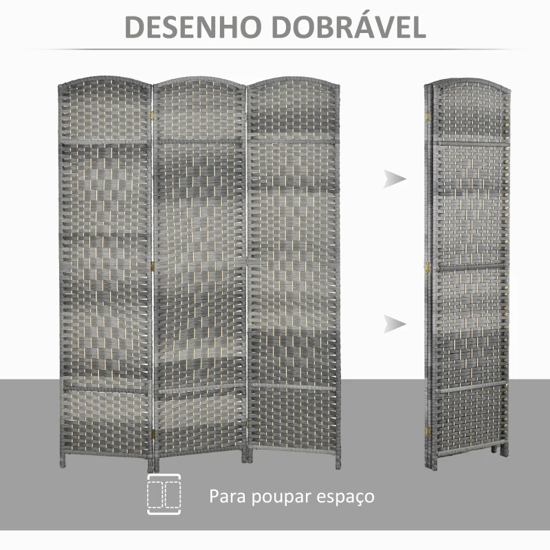 HOMCOM Biombo Dobrável de 3 Painéis Divisor de Ambientes 135x180 cm Ecrã de Privacidade de Polipropileno  Cinza Misto