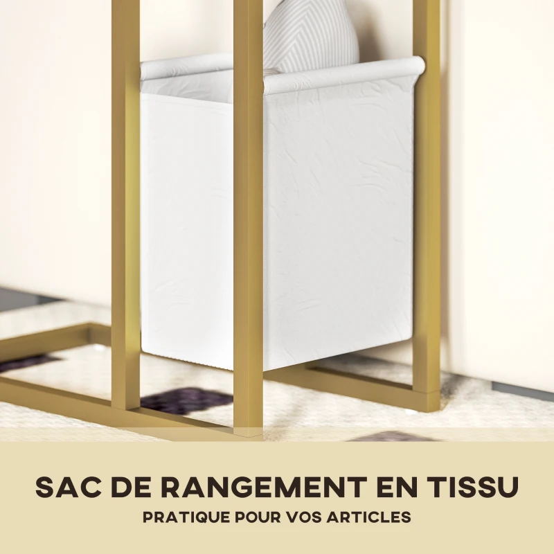 HOMCOM Table d'appoint forme C avec station de charge sac de rangement en tissu plateau aspect marbre, 46 x 25 x 62,5 cm, blanc