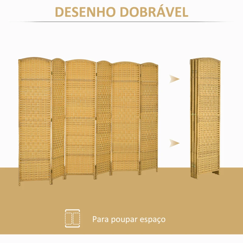 HOMCOM Biombo Dobrável de 6 Painéis Divisor de Ambientes 270x180 cm Ecrã de Privacidade de Polipropileno Madeira