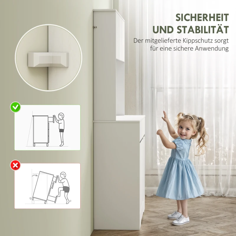 HOMCOM Küchenschrank mit offener Arbeitsfläche, 6 Schranktüren, 2 Schubladen, verstellbare Regale, Kabellöcher, Spanplatte, Weiß(m-7)