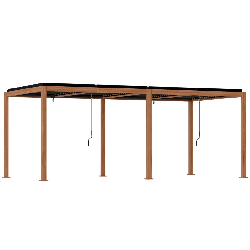 Outsunny Pergola 3 x 6 m Gartenpergola im Freien Pavillon mit verstellbaren Lamellendächern aus Aluminium Haken Naturholz