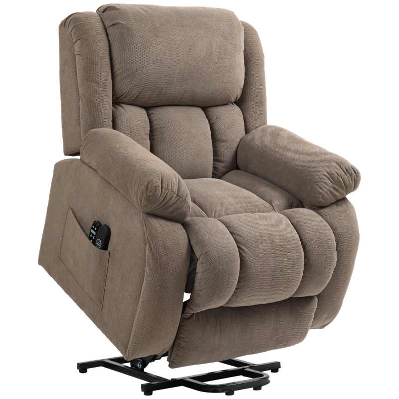 HOMCOM Fauteuil TV avec Fonction de Massage et de Chauffage, Fauteuil avec Aide au Lever Electrique, Télécommande, Poches Latérales, Marron Clair(m-10)