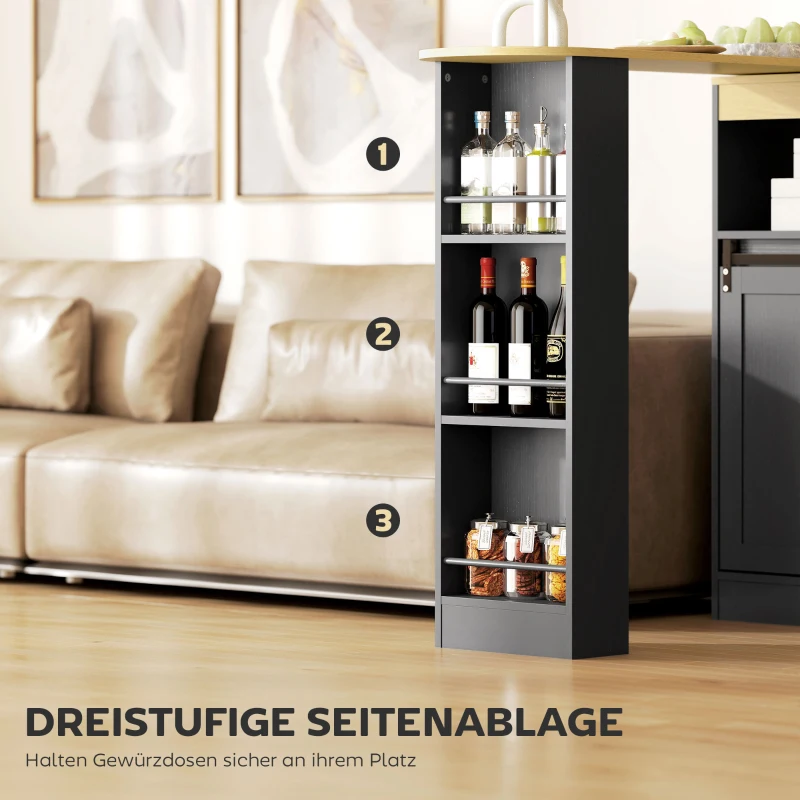 HOMCOM Uitschuifbare Bartafel, Omvormbaar naar L-Vorm, Veel Opbergruimte, 3 Verstelbare Planken, Spaanplaat, MDF, Zwart(m-5)