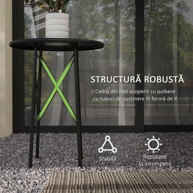 Outsunny Măsuță de Grădină cu Frunze Decupate și cu Picioare Reglabile, Ø40x50 cm, Negru