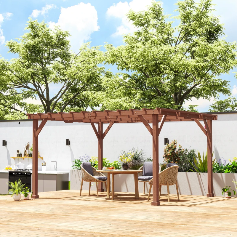 Outsunny Stabile Gartenlaube für Kletterpflanzen, Holzpergola, 3,3 x 3,8 m, Rankgitter für Weinreben und Blumen