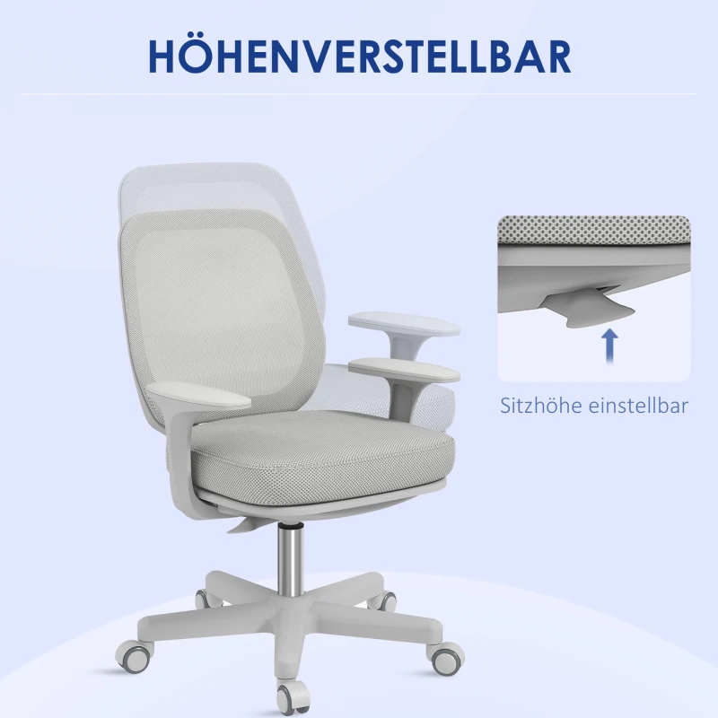 Vinsetto Bürostuhl, Ergonomisch Schreibtischstuhl mit Drehfunktion, Höhenverstellbar 55 x 48 x 82,5-94,5 cm Grau(m-5)
