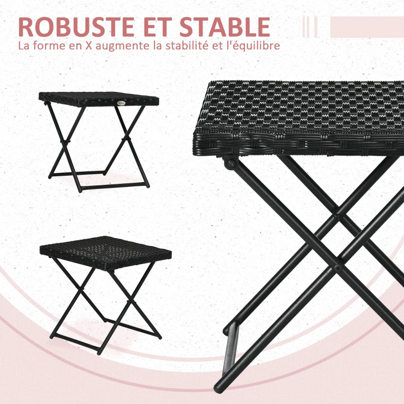 Outsunny Table basse pliable de jardin style cosy chic dim. 40L x 40l x 40H cm acier résine tressée noir