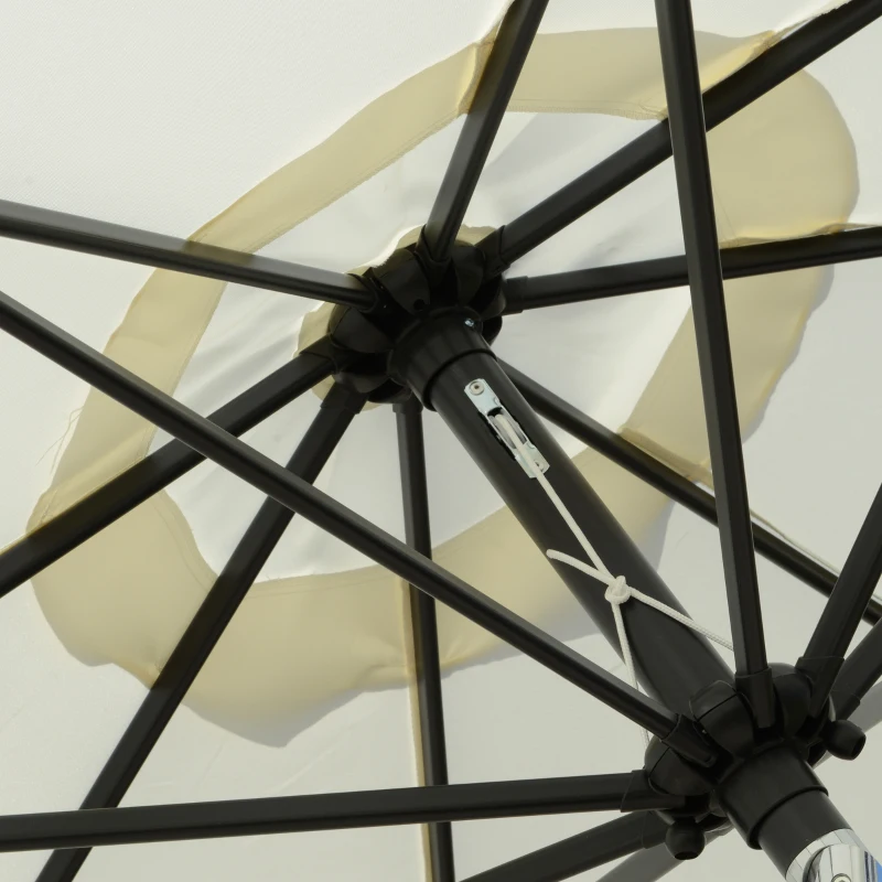 Outsunny Neigbarer runder Sonnenschirm mit Kurbel, aus Aluminium, Metall und Polyester, Ø266x248,5 cm, Cremeweiß