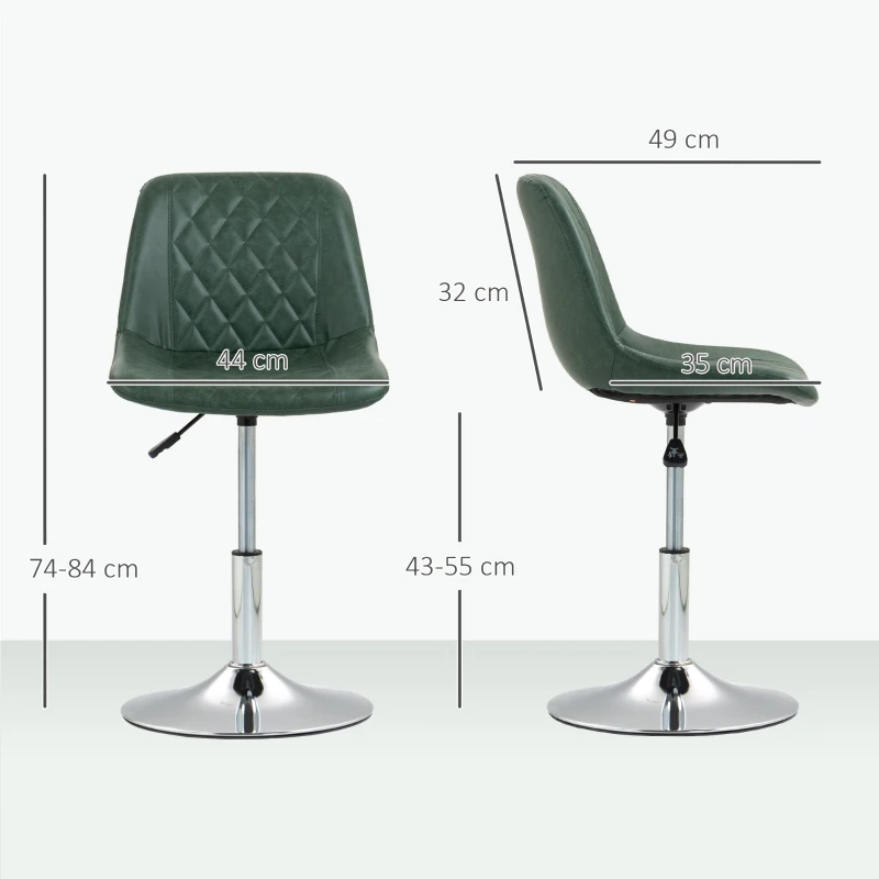 HOMCOM Chaise de bureau sans roulettes et accoudoirs, pivotant avec base en acier, hauteur réglable, en cuir synthétique, vert