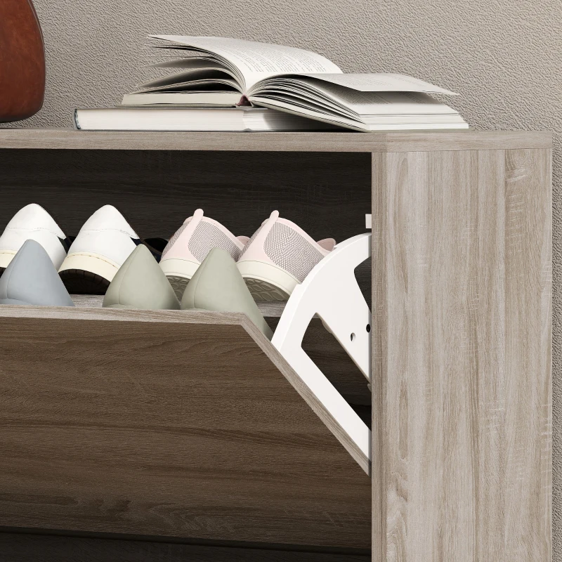 HOMCOM 3-teiliges Eingangsmöbelset mit Schuhschrank, Garderobe und Spiegel, aus Holz und Glas, Farbe Holz und Weiß