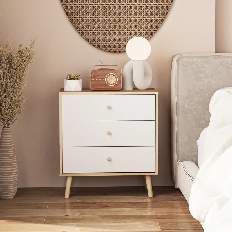 HOMCOM Kommode 3 Schubladen Aufbewahrungsmöbel modernes Design für Schlafzimmer, Wohnzimmer - 60 x 35 x 65 cm, Eiche