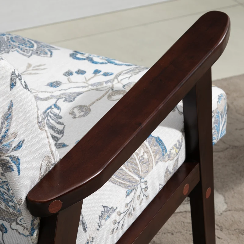 HOMCOM Sessel mit Armlehnen und gepolstertem Sitz aus Holz und atmungsaktivem Stoff für Zuhause und Büro, Blumendesign, 68,5x78,5x75cm