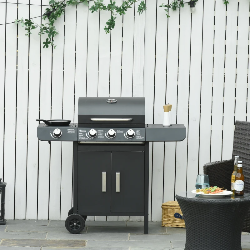 Outsunny gasgrill BBQ met 4 branders metaal zwart 110 x 50 x 100 cm(m-11)