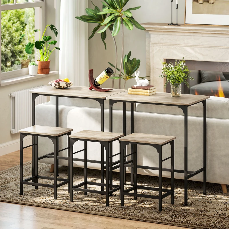 HOMCOM Set Mobilier Bar 3 Piese cu Masă de Bucătărie și 2 Scaune de Bar, Negru și Lemn