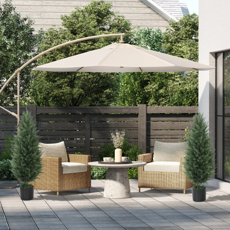 HOMCOM 2er-Set Künstliche Zypressen, Kunstbäume mit 831 Blättern, mit Zementtopf, UV-beständig, Kunstpflanze, 90 cm, Grün