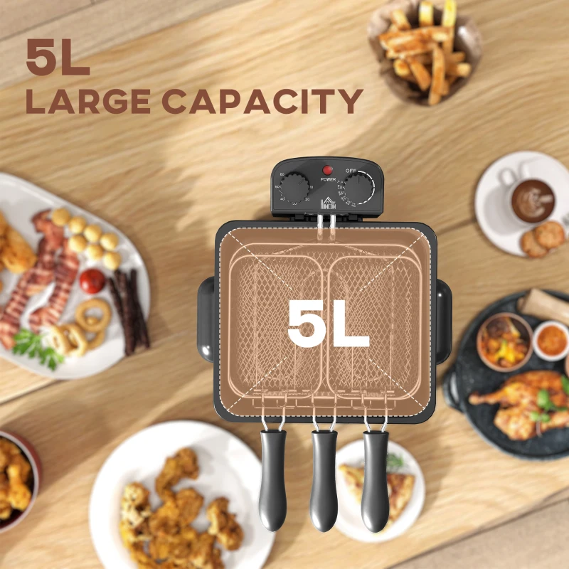 HOMCOM 5 Litre Deep Fat Fryer with Adjustable Temperature & Timer, 2000W Stainless Steel Deep Fryer with Removable Oil Basket and Viewing Window, for Chips Fried Chicken