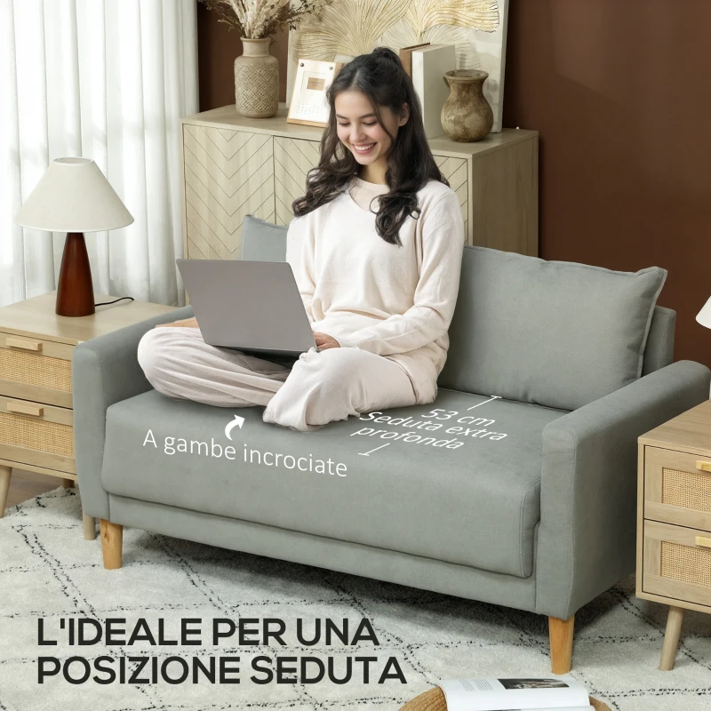 HOMCOM Divanetto 2 Posti Vellutato con Vano Portaoggetti Inferiore e Cuscini, 140x72x82 cm, Grigio