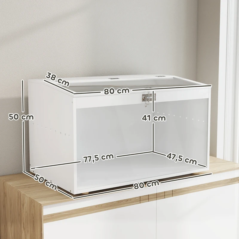 PawHut Jaula para Hámster Casa para Animales Pequeños con Tapa Abatible y Ventana de Acrílico Transparente 80x50x50 cm Blanco