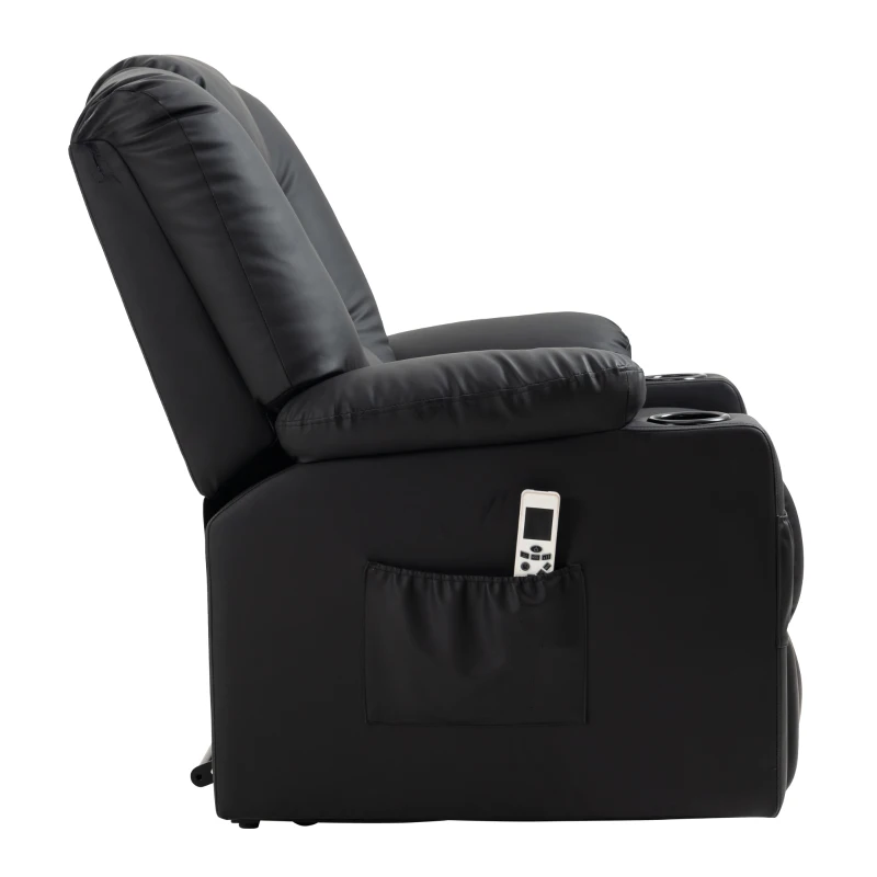 HOMCOM Relaxsessel mit Aufstehhilfe, USB, Massagefunktion, Kunstleder, bis 150 kg, 90x98x102 cm, Schwarz