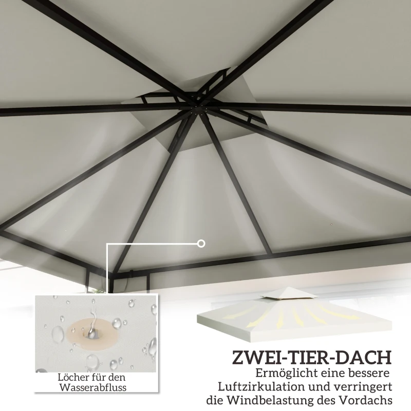 Outsunny Ersatzdach für Pavillon 3x3m wasserabweisend Pavillondach für Metallpavillon Pavillon Ersatzdach Gartenpavillon Partyzelt Gartenzelt Polyester Cremeweiß