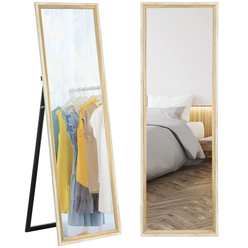 HOMCOM 162.6 cm Two-Tone Full Length Mirror - White/Oak-Tone