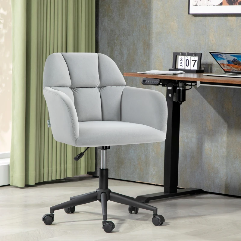 Vinsetto Bureaustoel, ergonomisch, in hoogte verstelbaar, draaibaar, velvet-look, tot 120 kg, lichtgrijs