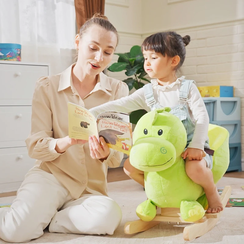 HOMCOM Balancín Infantil en Forma de Dinosaurio de Felpa para Bebés 18-36 Meses con Sonido Cinturón de Seguridad Manillar y Reposapiés 60x33x45 cm Verde