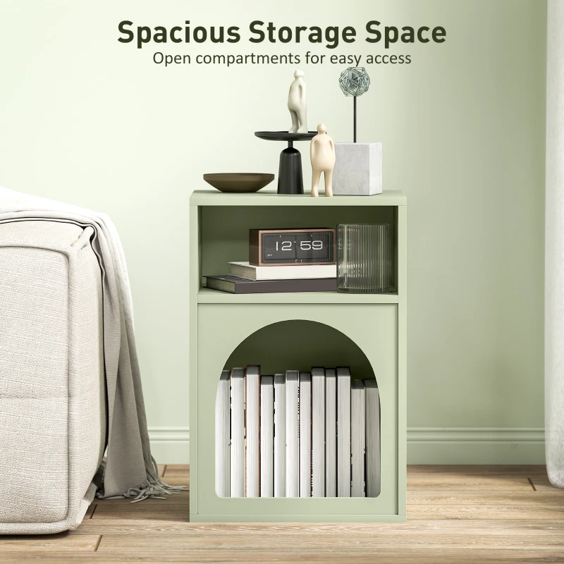 HOMCOM Bedside Table with 2 Open Compartments - Light Green