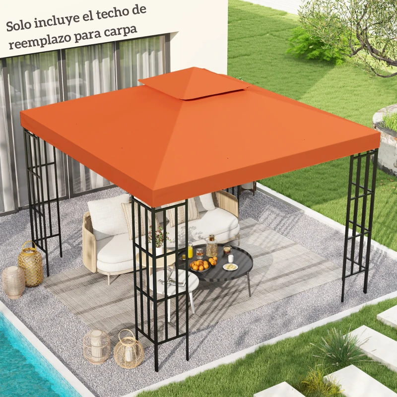 Outsunny Techo de Reemplazo 3x3 m para Carpa Pabellón Cubierta de Repuesto de Gazebo Pabellón con Techo Transpirable 8 Orificios de Drenaje Rojo