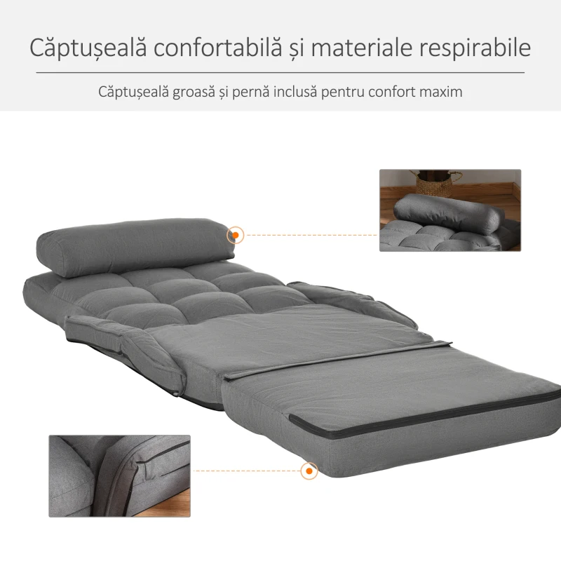 HOMCOM Fotoli Pat reglabil pe 5 nivele 78x62x70cm, gri(m-6)