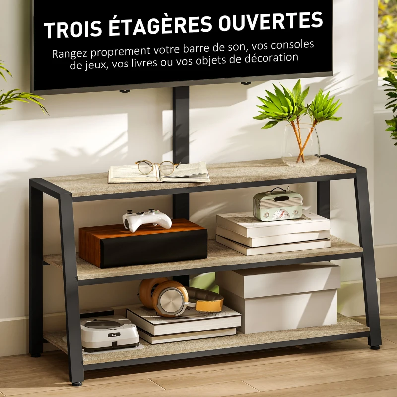 HOMCOM Meuble TV avec support pour téléviseurs de 32-70 pouces, étagères ouvertes, angle ajustable 35°, 108x41x135cm, effet bois naturel