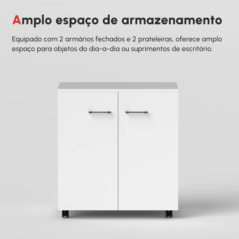 HOMCOM Armário de Armazenamento Moderno Móvel para Armazenamento com Rodas Armário e Prateleiras 60x35x65cm Branco