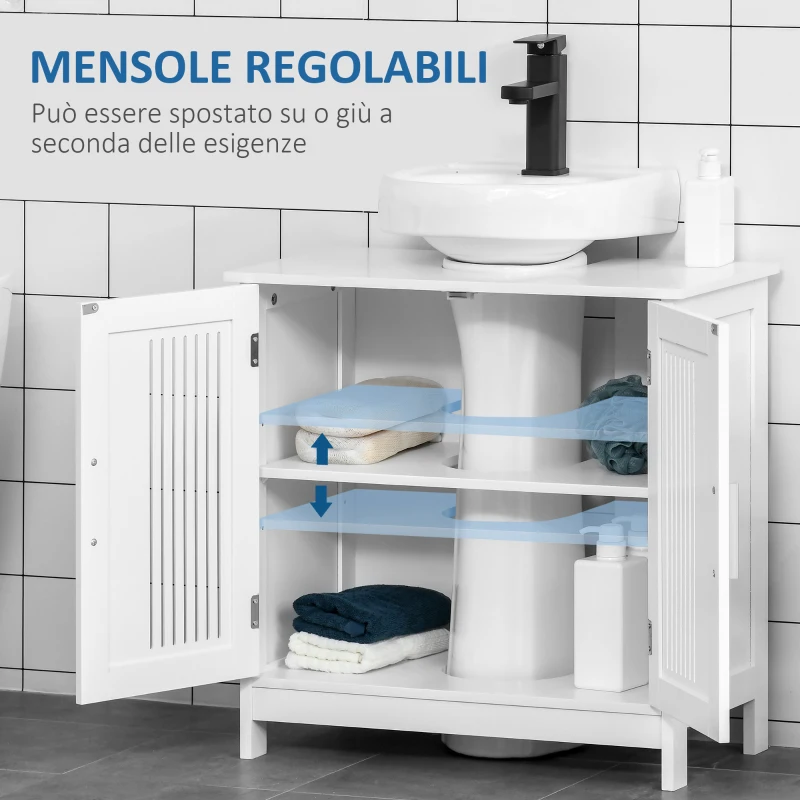 kleankin Mobiletto da Bagno Sottolavabo a 2 Ante in MDF Salvaspazio con Ripiani Regolabili 60x30x60cm Bianco