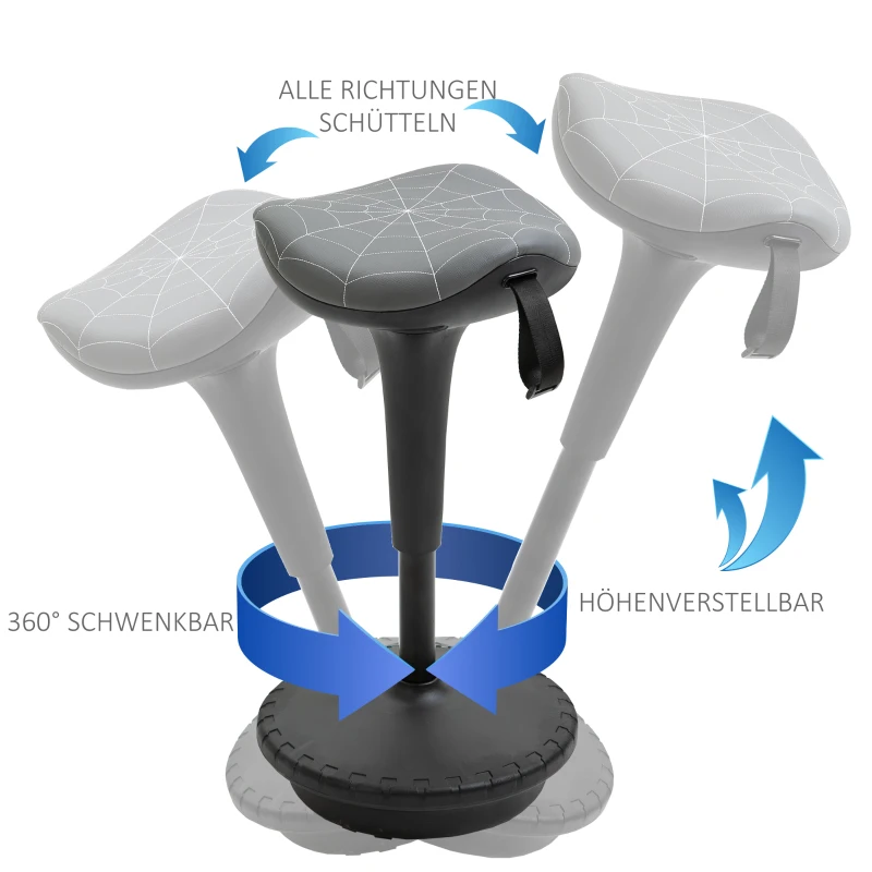 Vinsetto Bürohocker mit Schwenkfunktion, ergonomischer Hocker, höhenverstellbar 65,5-83,5 cm 120° neigbar Grau