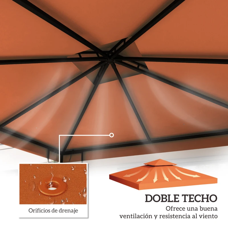Outsunny Techo de Reemplazo 3x3 m para Carpa Pabellón Cubierta de Repuesto de Gazebo Pabellón con Techo Transpirable 8 Orificios de Drenaje Rojo