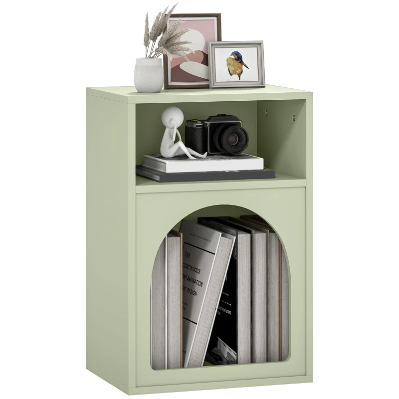 HOMCOM Bedside Table with 2 Open Compartments - Light Green