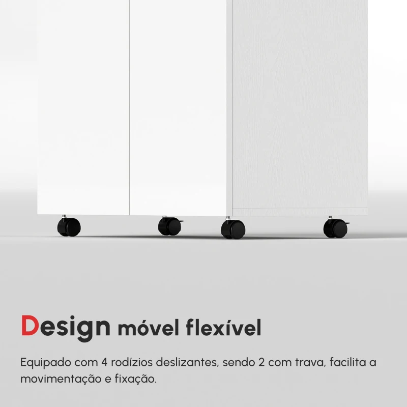 HOMCOM Armário de Armazenamento Moderno Móvel para Armazenamento com Rodas Armário e Prateleiras 60x35x65cm Branco