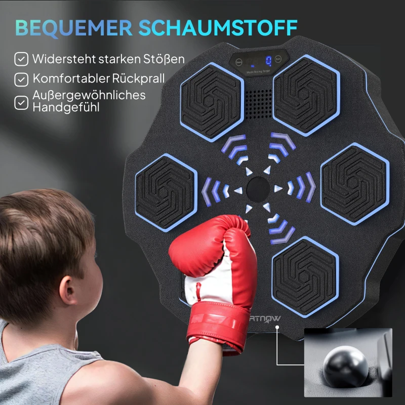 SPORTNOW Maszyna Bokserska z Muzyką, Urządzenie Bluetooth do Boksu, Montaż ścienny, 9 Prędkości i Trybów, Światła LED, Czarna
