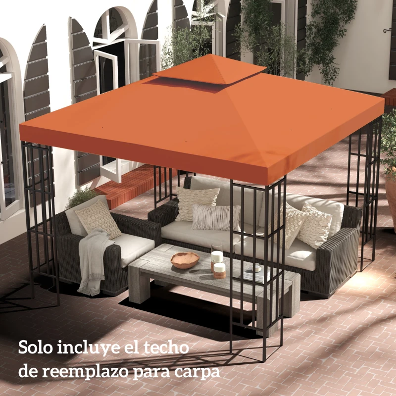 Outsunny Techo de Reemplazo 3x3 m para Carpa Pabellón Cubierta de Repuesto de Gazebo Pabellón con Techo Transpirable 8 Orificios de Drenaje Rojo