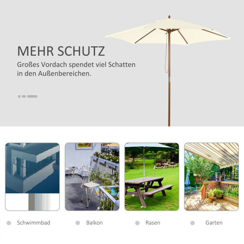 Outsunny Sonnenschirm Ø 250 cm, Sonnenschirm mit Seilzugmechanismus Balkonschirm Strandschirm aus Bambus windfest Marktschirm Sonnenschutz für Balkon Terrasse Garten, Weiß