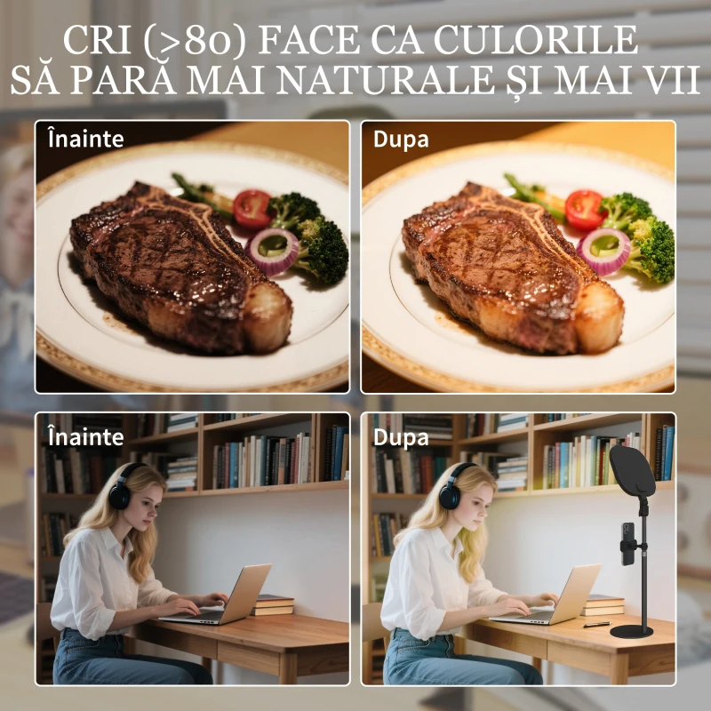 HOMCOM Lampă LED reglabilă: 5 culori, 10 niveluri, memorie – birou/dormitor.