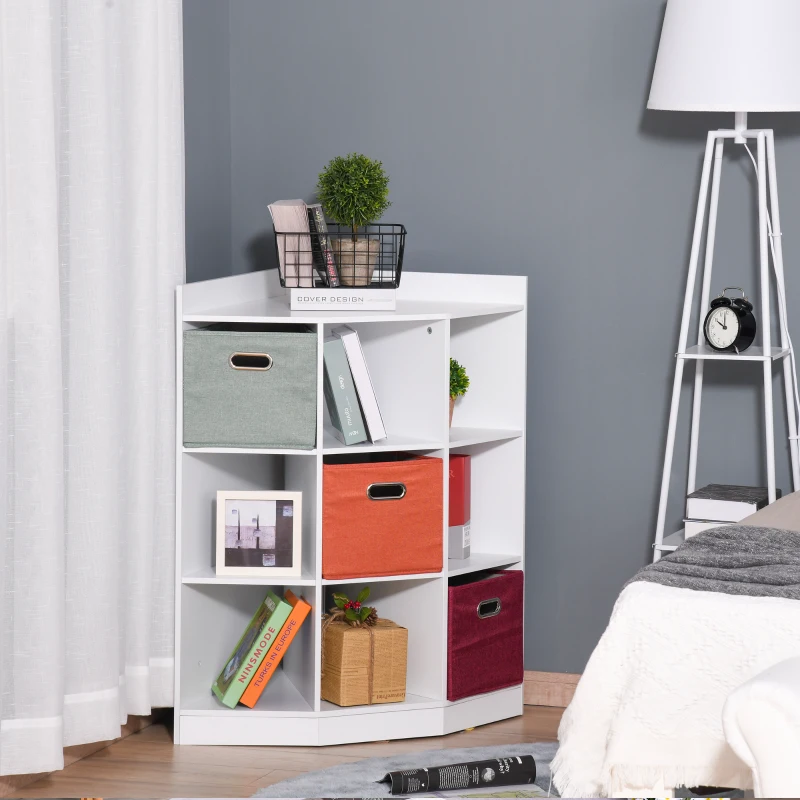 HOMCOM Meuble de rangement d'angle meuble enfant unité de rangement 9 niches 3 tiroirs non tissé MDF blanc