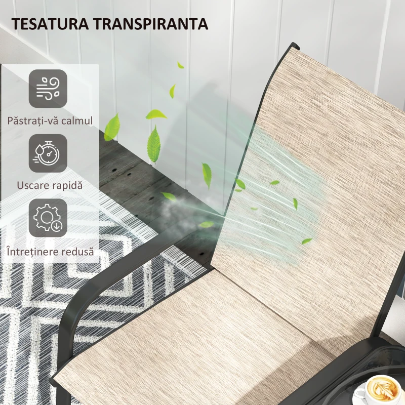 Outsunny Bancă de Grădină cu 2 Locuri și Masă Centrală din Sticlă, Maro și Negru