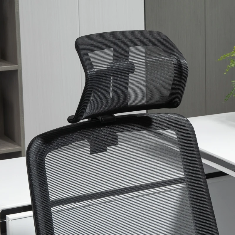 Vinsetto kantoorstoel hoofdsteun stoel voor kantoor aan huis in hoogte verstelbare bureaustoel ergonomisch 360° zwenkwielen kantoor schuimstof nylon zwart 62 x 62 x 113-122 cm