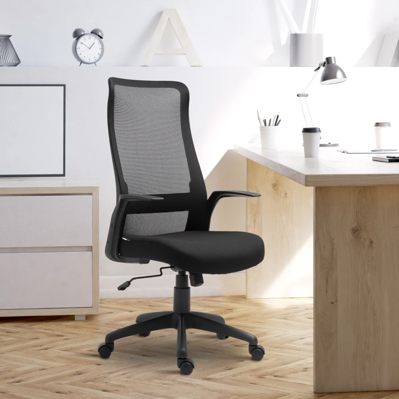 Vinsetto kantoorstoel hoofdsteun stoel voor kantoor aan huis in hoogte verstelbare bureaustoel ergonomisch 360° zwenkwielen kantoor schuimstof nylon zwart 62 x 62 x 113-122 cm