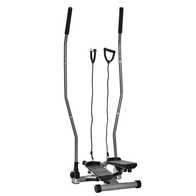 HOMCOM Stepper Fitness cu Maner, Bante Elastice, LCD, Oțel/ABS, Argintiu-Negru