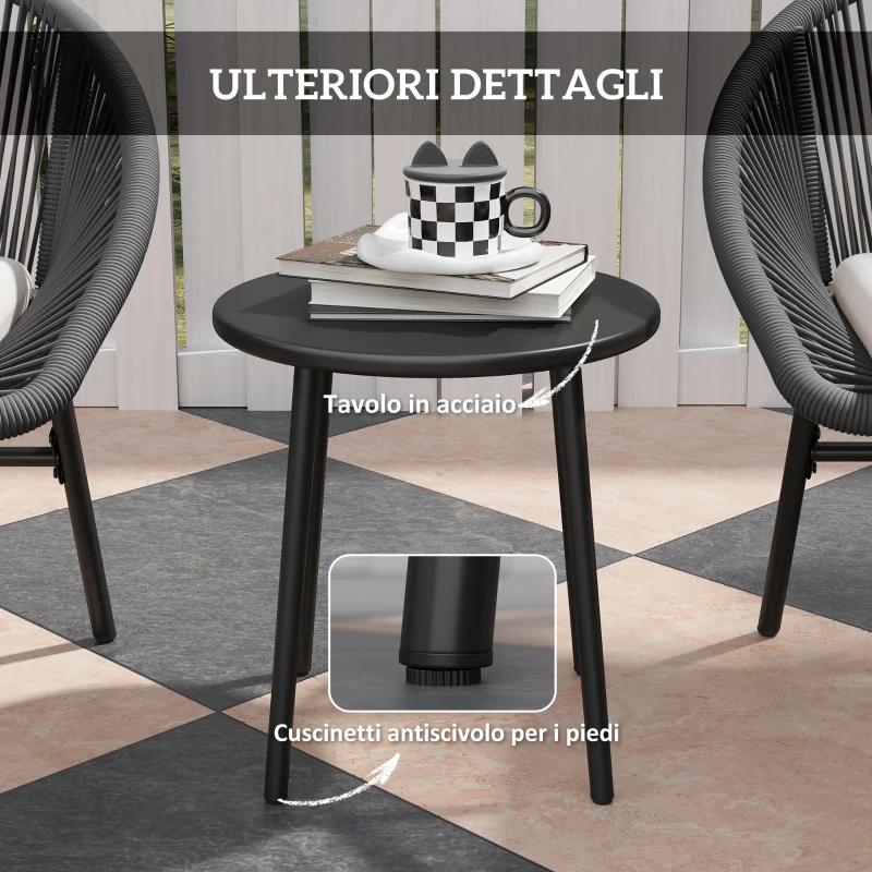 Outsunny Set da Giardino con 2 Sedie con Cuscino e Tavolino da Caffè in Acciaio e Rattan PE, Nero